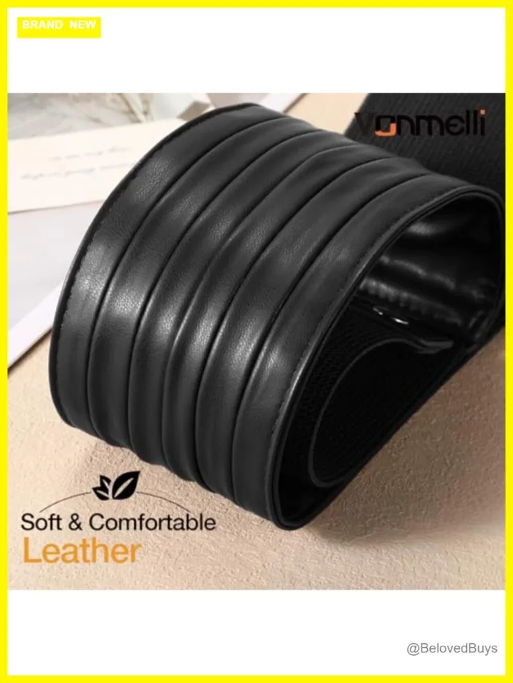 Wide Elastic Faux Leather Stretch Belt for Women with Snap Buckle